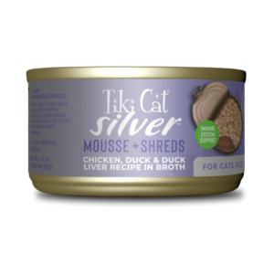 Tiki Cat Silver Mousse and Shreds Chicken, Duck & Duck Liver Recipe in Broth – Lata 68gr