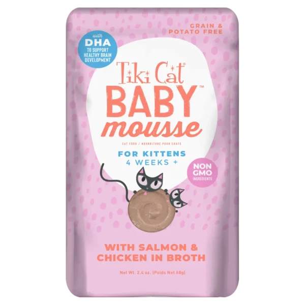 Tiki Cat Velvet Mousse Wet Cat Food KITTEN Salmon & Chicken in Broth – Pouch 68gr