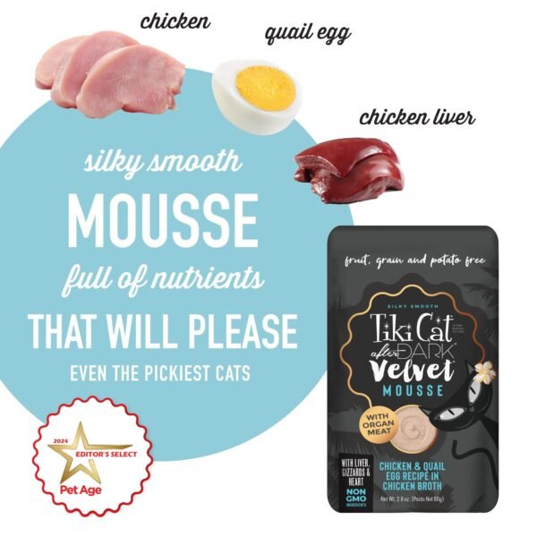 Tiki Cat After Dark Velvet Mousse Chicken & Quail Egg in Chicken Broth – Pouch 80gr - Imagen 3