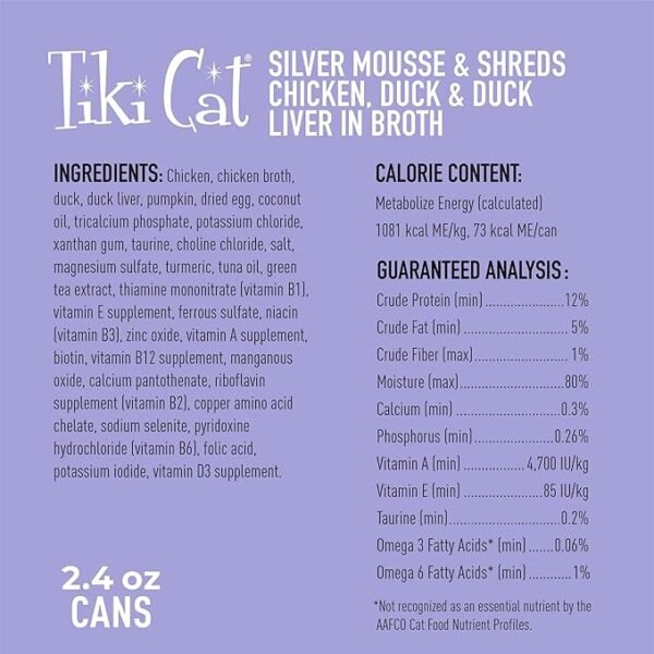 Tiki Cat Silver Mousse and Shreds Chicken, Duck & Duck Liver Recipe in Broth – Lata 68gr - Imagen 2