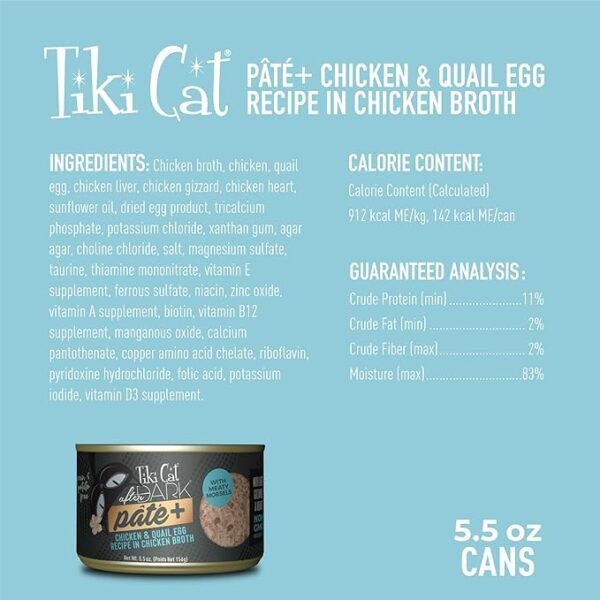 Tiki Cat After Dark Pate+ Chicken & Quail Egg – Lata 80gr - Imagen 2