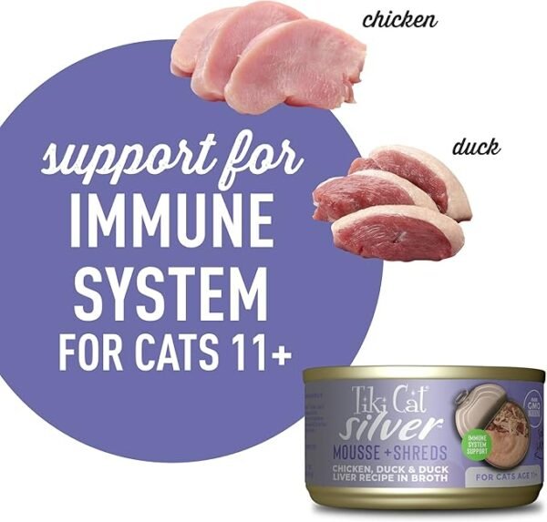 Tiki Cat Silver Mousse and Shreds Chicken, Duck & Duck Liver Recipe in Broth – Lata 68gr - Imagen 3