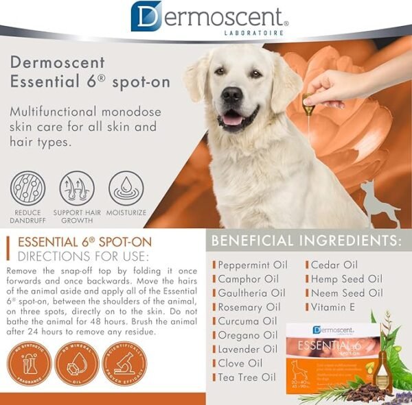 Dermoscent Essential 6 Spot-On para Perros de 20 a 40kg – Pack x 4 pipetas - Imagen 2