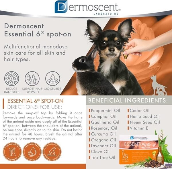 Dermoscent Essential 6 Spot-On para Perros y Pequeños Mamíferos de 0 a 10kg – Pack x 4 pipetas - Imagen 3