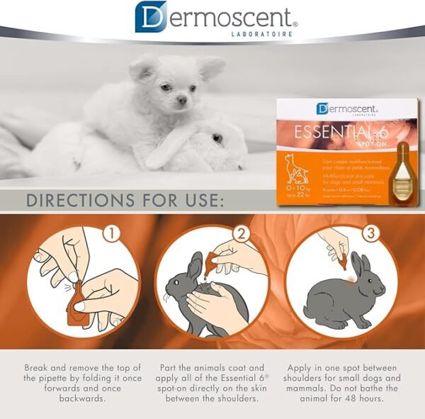 Dermoscent Essential 6 Spot-On para Perros y Pequeños Mamíferos de 0 a 10kg – Pack x 4 pipetas - Imagen 4