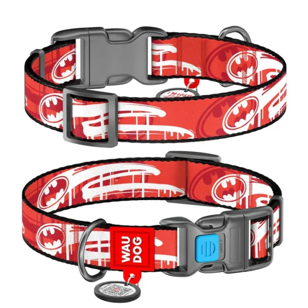Waudog Collar Batman DC Comics, Hebilla Fastex de Plástico + Placa QR