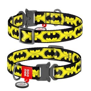 Waudog Collar Batman Logo DC Comics, Hebilla Fastex de Metal + Placa QR