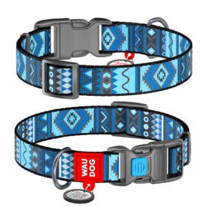 Waudog Collar Etno Blue, Hebilla Fastex de Plástico + Placa QR
