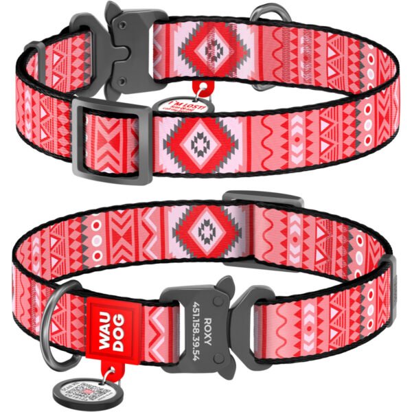 Waudog Collar Etno Red, Hebilla Fastex de Metal + Placa QR