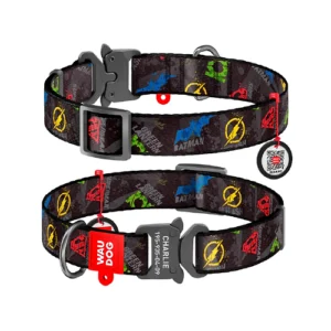 Waudog Collar Justice League DC Comics, Hebilla Fastex de Metal + Placa QR