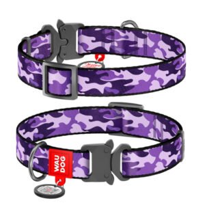 Waudog Collar Purple Camo, Hebilla Fastex de Metal + Placa QR