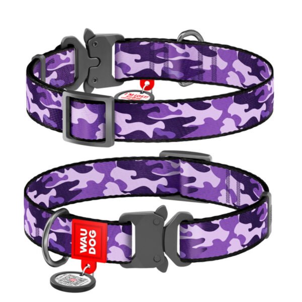 Waudog Collar Purple Camo, Hebilla Fastex de Metal + Placa QR