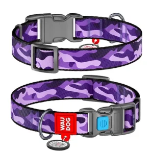 Waudog Collar Purple Camo, Hebilla Fastex de Plástico + Placa QR