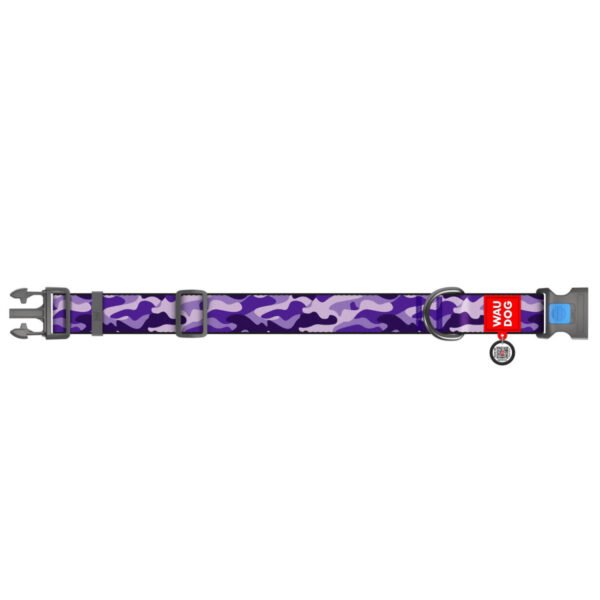 Waudog Collar Purple Camo, Hebilla Fastex de Plástico + Placa QR - Imagen 3