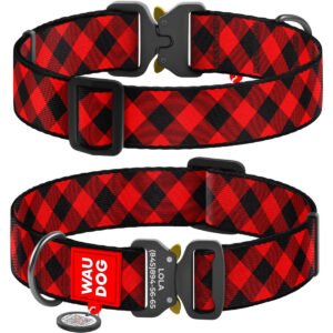 Waudog Collar Red Tartan, Hebilla Fastex de Metal + Placa QR