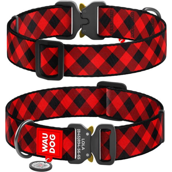Waudog Collar Red Tartan, Hebilla Fastex de Metal + Placa QR