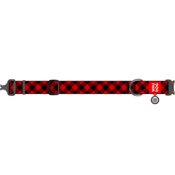 Waudog Collar Red Tartan, Hebilla Fastex de Metal + Placa QR - Imagen 3