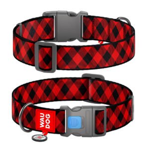 Waudog Collar Red Tartan, Hebilla Fastex de Plástico + Placa QR