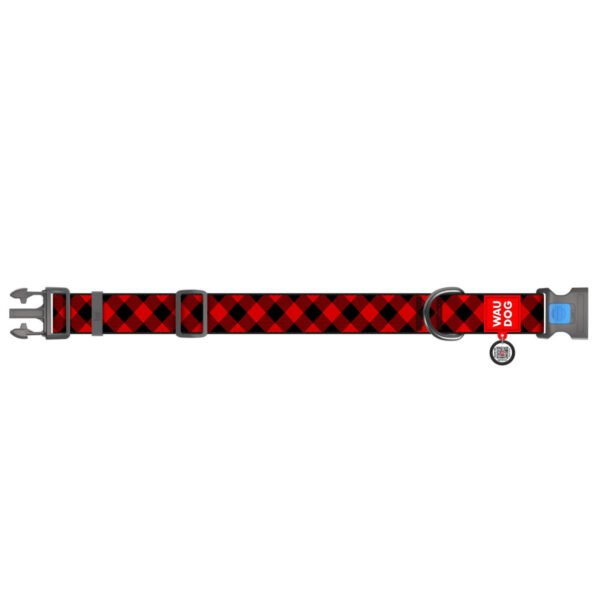 Waudog Collar Red Tartan, Hebilla Fastex de Plástico + Placa QR - Imagen 3