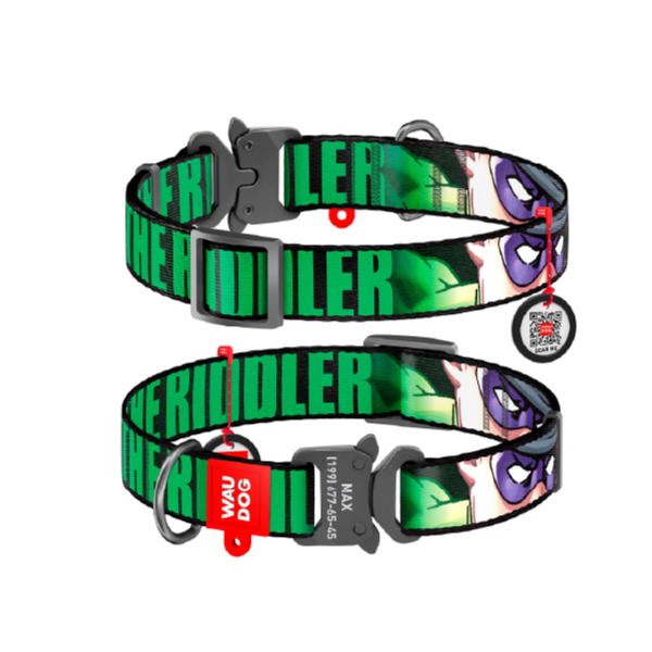 Waudog Collar Riddler DC Comics, Hebilla Fastex de Metal + Placa QR