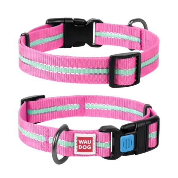 Waudog Collar Rosa Brilla en la Oscuridad, Hebilla Fastex de Plástico + Placa QR