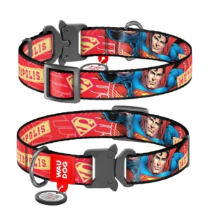 Waudog Collar Superhero DC Comics, Hebilla Fastex de Metal + Placa QR