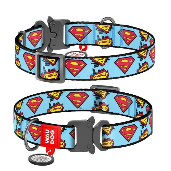 Waudog Collar Superman DC Comics, Hebilla Fastex de Metal + Placa QR