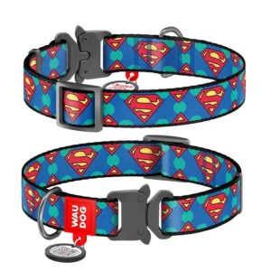 Waudog Collar Superman Logo DC Comics, Hebilla Fastex de Metal + Placa QR