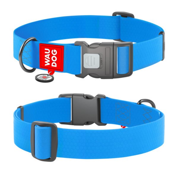 Waudog Collar Waterproof Azul, Hebilla Fastex de Plástico + Placa QR