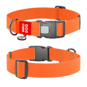 Waudog Collar Waterproof Naranja, Hebilla Fastex de Plástico + Placa QR