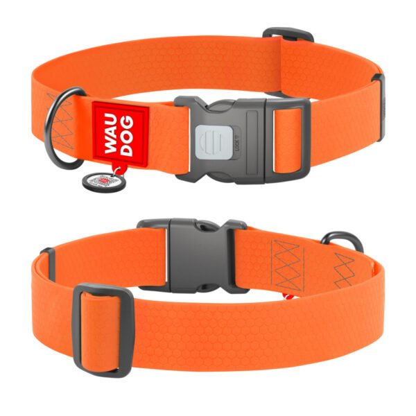 Waudog Collar Waterproof Naranja, Hebilla Fastex de Plástico + Placa QR