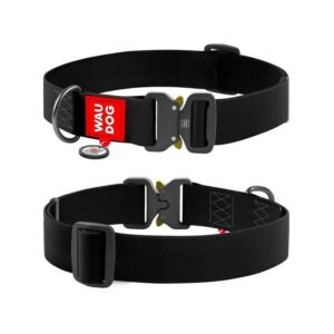 Waudog Collar Waterproof Negro, Hebilla Fastex de Metal + Placa QR