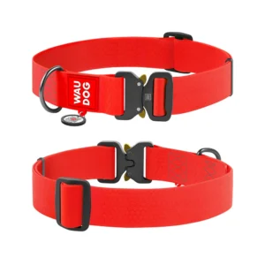 Waudog Collar Waterproof Rojo, Hebilla Fastex de Metal + Placa QR