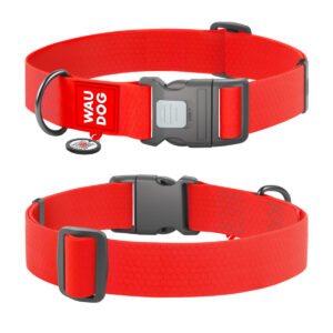 Waudog Collar Waterproof Rojo, Hebilla Fastex de Plástico + Placa QR
