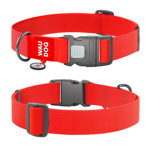 Waudog Collar Waterproof Rojo, Hebilla Fastex de Plástico + Placa QR