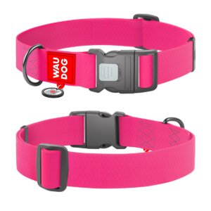 Waudog Collar Waterproof Rosa, Hebilla Fastex de Plástico + Placa QR