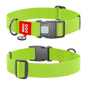 Waudog Collar Waterproof Verde, Hebilla Fastex de Plástico + Placa QR