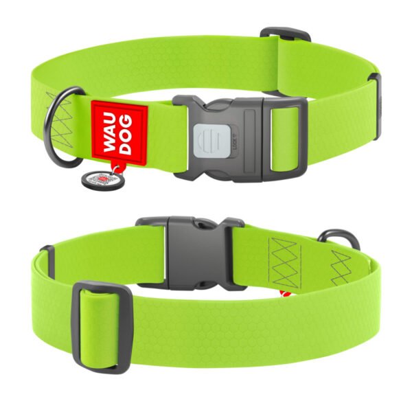 Waudog Collar Waterproof Verde, Hebilla Fastex de Plástico + Placa QR