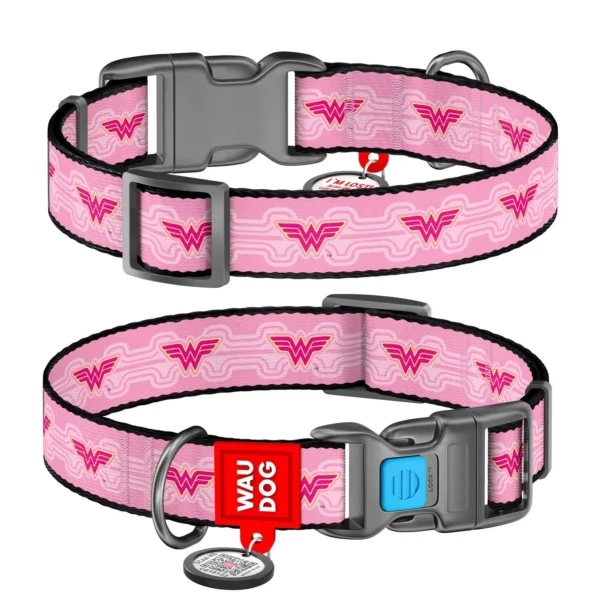 Waudog Collar Wonder Woman 1 DC Comics, Hebilla Fastex de Plástico + Placa QR