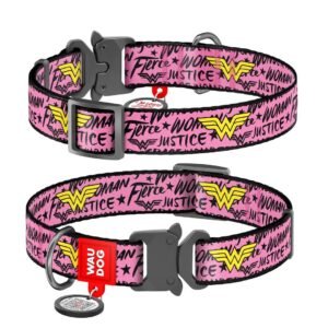 Waudog Collar Wonder Woman DC Comics, Hebilla Fastex de Metal + Placa QR