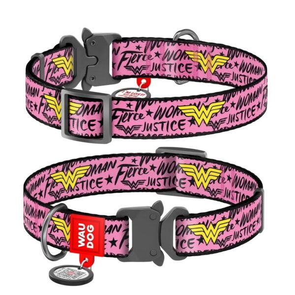 Waudog Collar Wonder Woman DC Comics, Hebilla Fastex de Metal + Placa QR